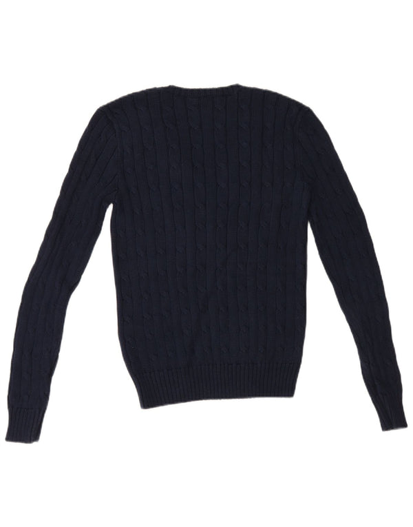 Polo Ralph Lauren Womens V-Neck Jumper Sweater UK 10 Small Navy Blue Cotton