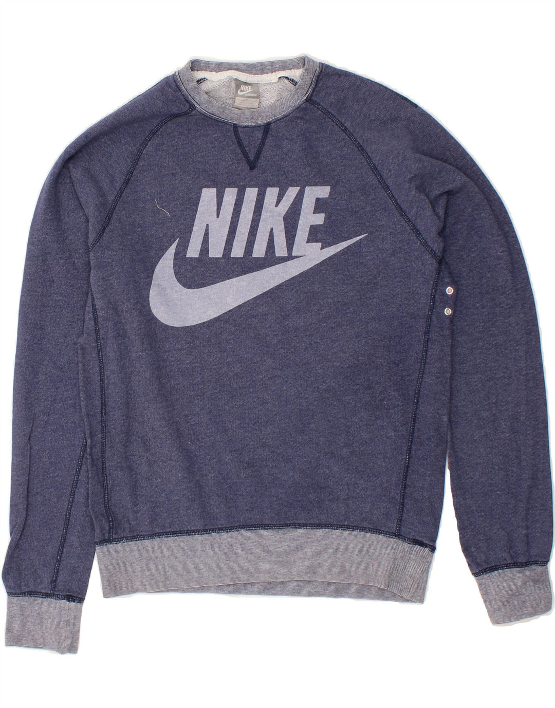 NIKE Womens Graphic Sweatshirt Jumper UK 14 Medium Navy Blue Cotton Vintage Nike and Second-Hand Nike from Messina Hembry 