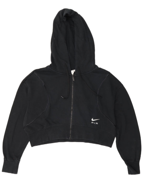 Nike Womens Crop Oversized Zip Hoodie Sweater UK 10 Small Navy Blue Cotton