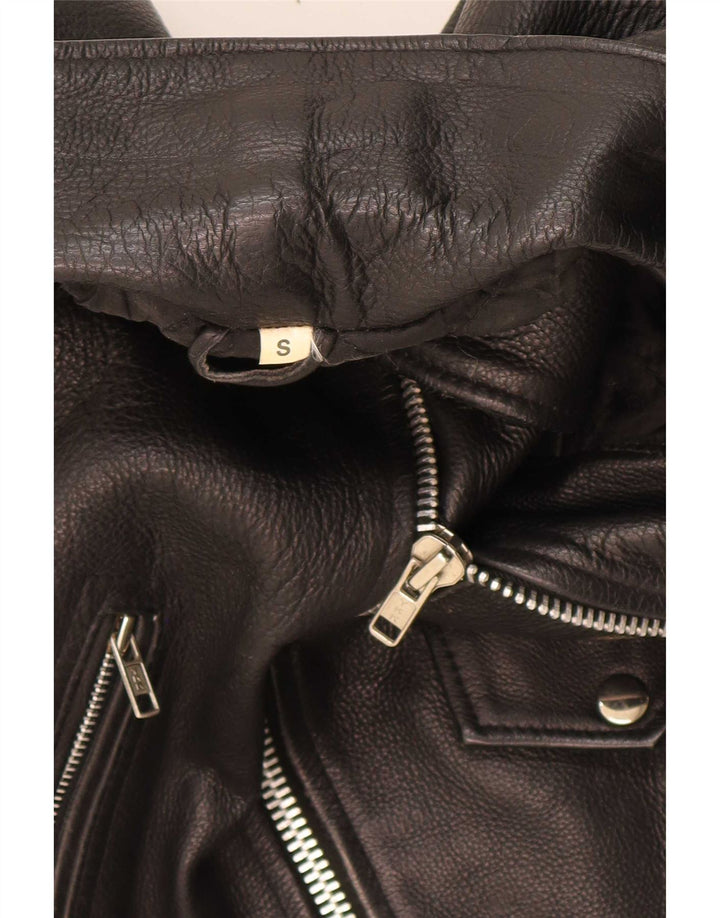 Giacca da motociclista in pelle vintage da uomo UK 36 piccola nera