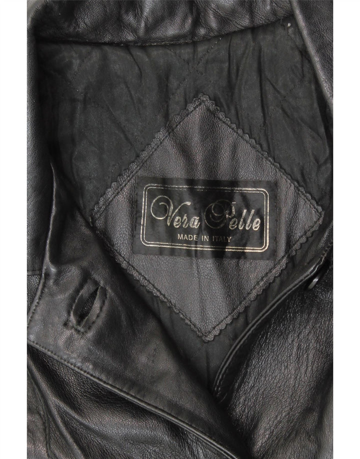 VINTAGE Womens 4 Button Leather Leather Coat UK 20 2XL Black Leather
