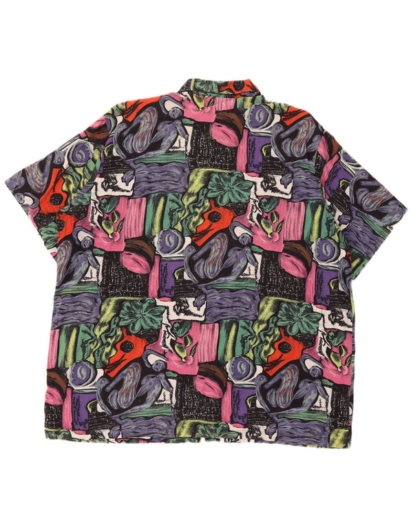 Camicia vintage da uomo a maniche corte con motivo astratto XL multicolore
