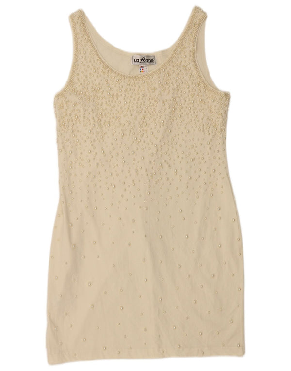 robe fourreau sans manches femme vintage EU 42 Grand coton beige