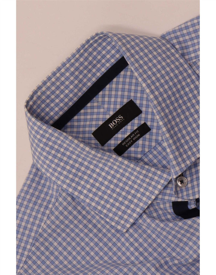 Hugo Boss Herren-Hemd, kurzärmelig, normale Passform, groß, blau kariert