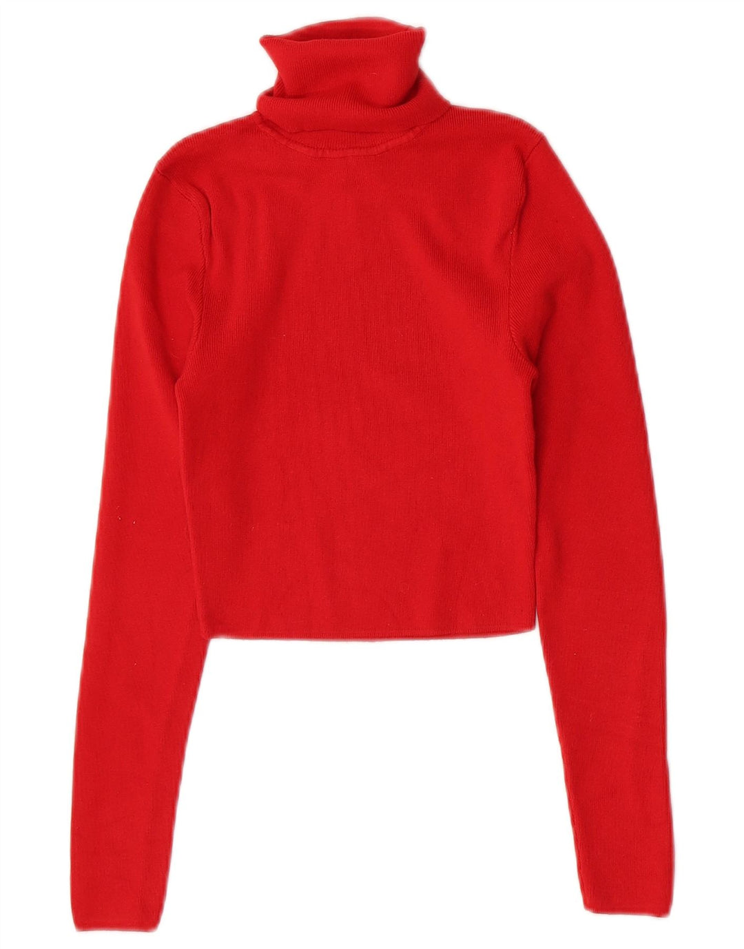 Zara Womens Crop Roll Neck Top Long Sleeve UK 12 Medium Red Viscose
