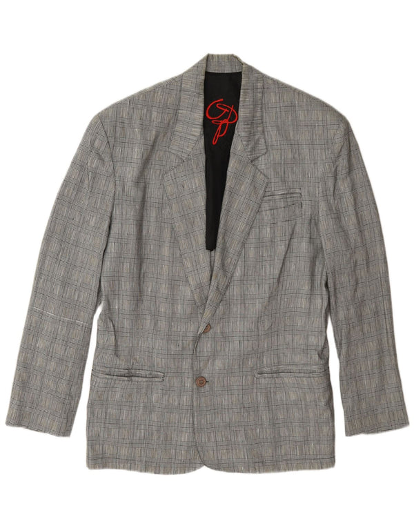 Jaqueta blazer masculina vintage com 2 botões Reino Unido 36 linho houndstooth cinza pequeno