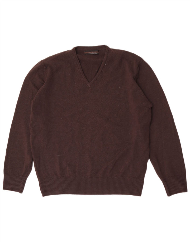 Zara Herre V-hals sweater XL Brun Uld