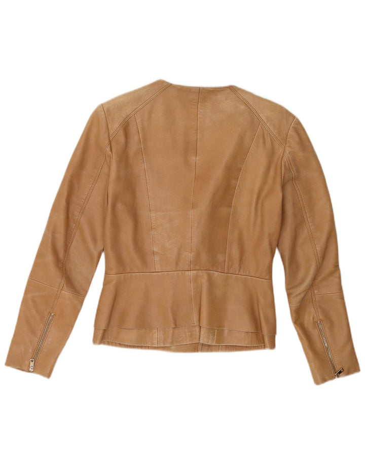 Mango Womens Leather Jacket UK 10 Small Brown Leather