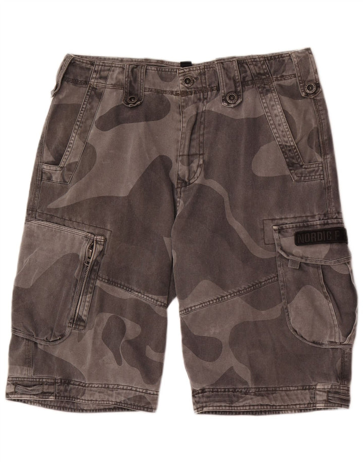 Pantaloncini cargo vintage da uomo grandi W34 mimetici grigi