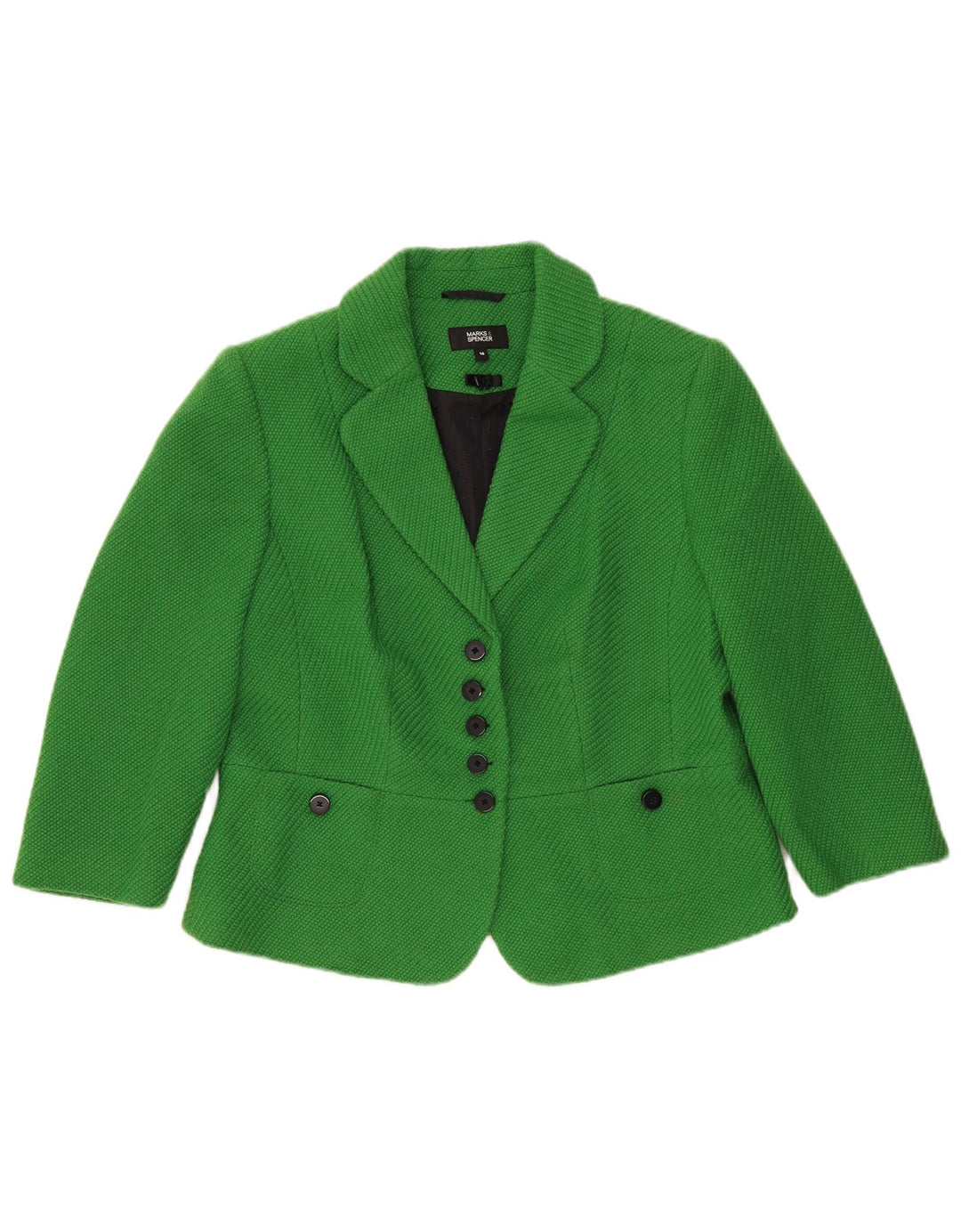 Jaqueta blazer feminina de 5 botões da Marks & Spencer Reino Unido 16 grande poliéster verde