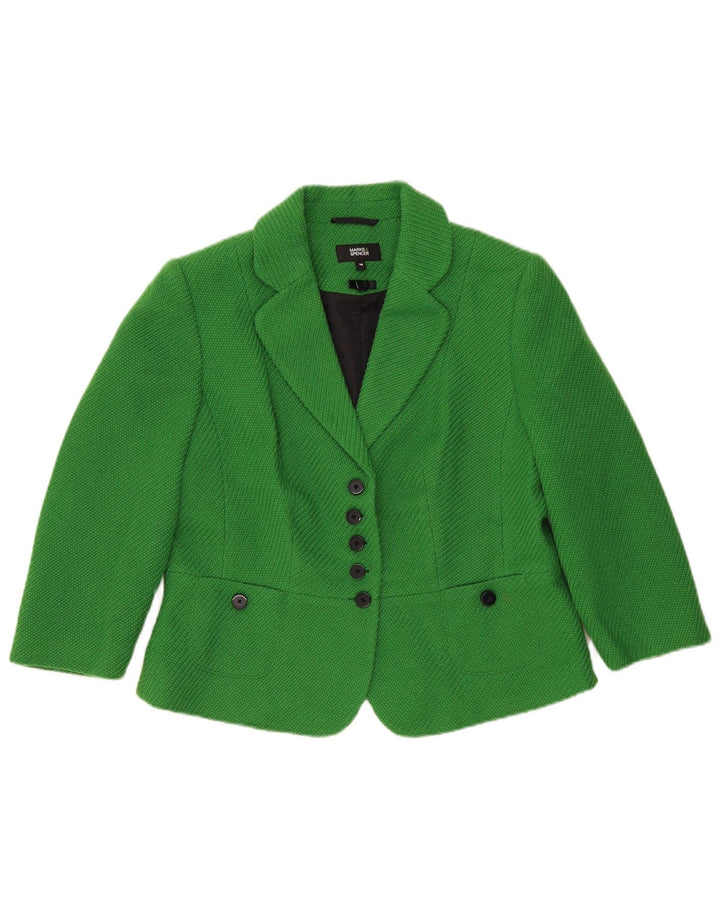 Jaqueta blazer feminina de 5 botões da Marks & Spencer Reino Unido 16 grande poliéster verde