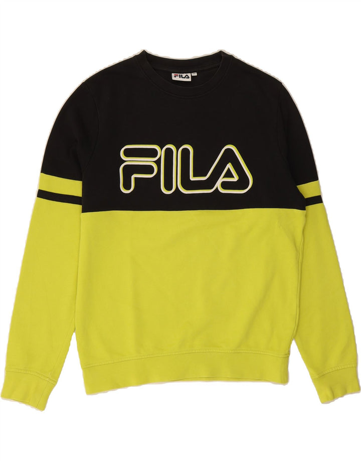 FILA Mens Graphic Sweatshirt Jumper XS Black Colourblock Vintage Fila and Second-Hand Fila from Messina Hembry 