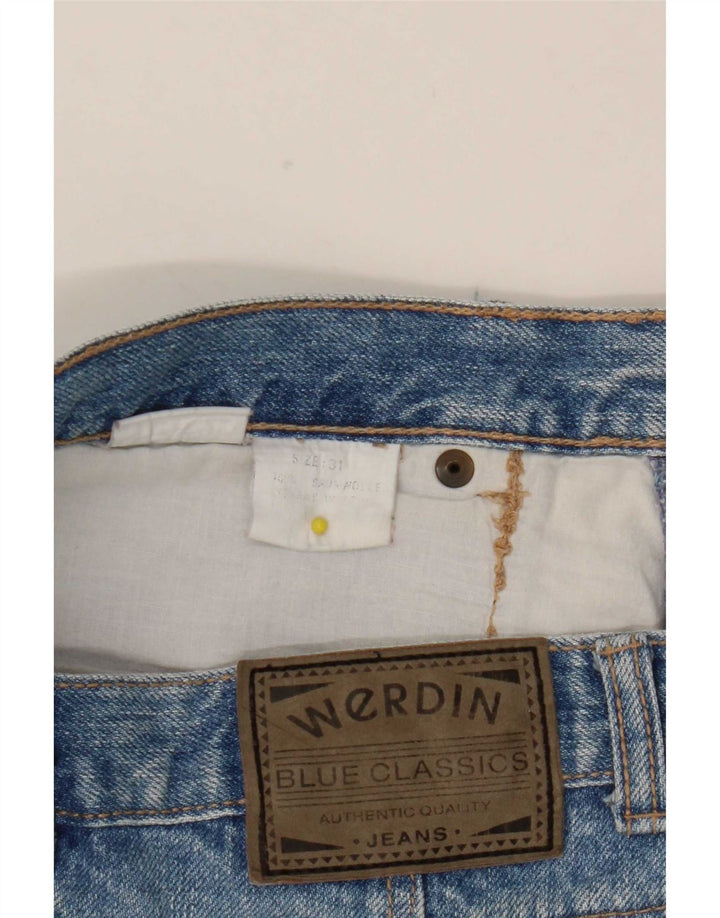 Gonna di jeans vintage da donna W31 in cotone blu medio