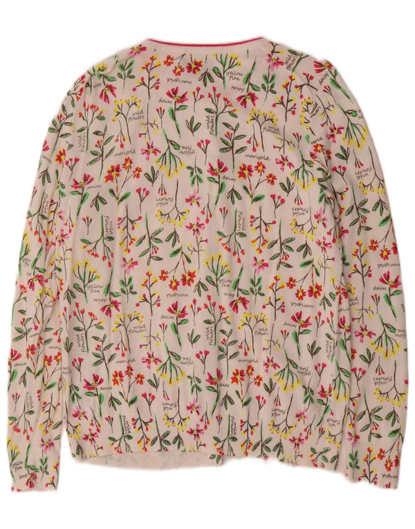 Maglione cardigan da donna Lands End UK 14 Cotone floreale bianco medio