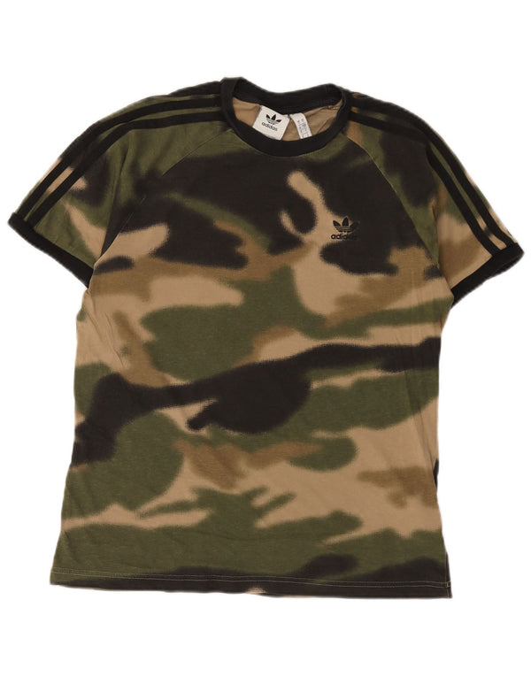 Adidas Mens T-Shirt Top Pequeno Algodão Camuflado Verde
