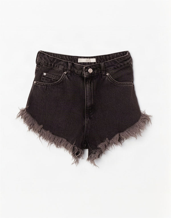Topshop Short en denim vieilli taille haute pour femme UK 12 Medium W28 Gris