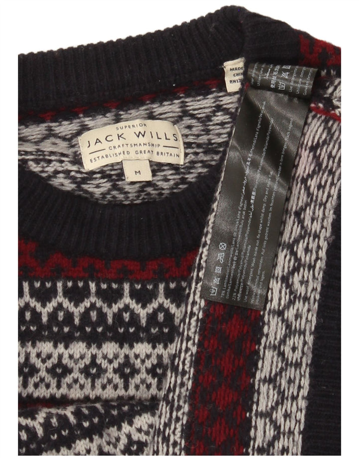 Jack Wills Mens Crew Neck Jumper Sweater Medium Navy Blue Fair Isle