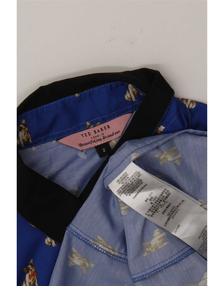 Ted Baker Womens Shirt Size 2 Small Blue Animal Print Polyester