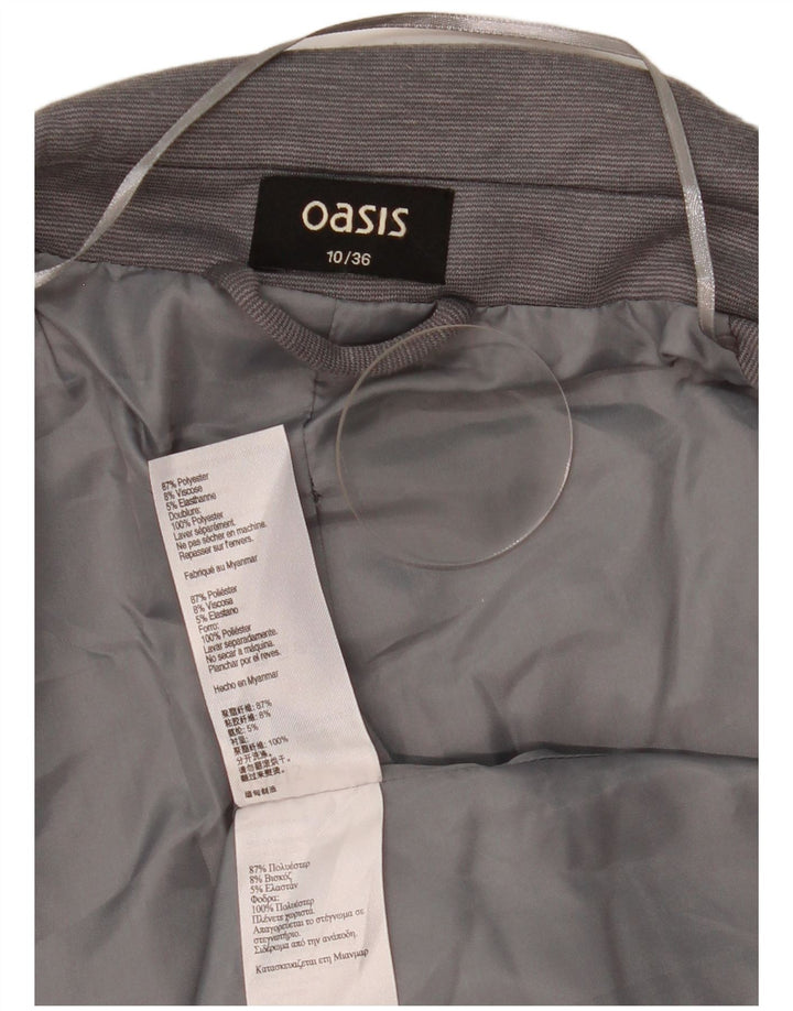 Oasis Womens Open Blazer Jacket UK 10 Small Grey Pinstripe Polyester