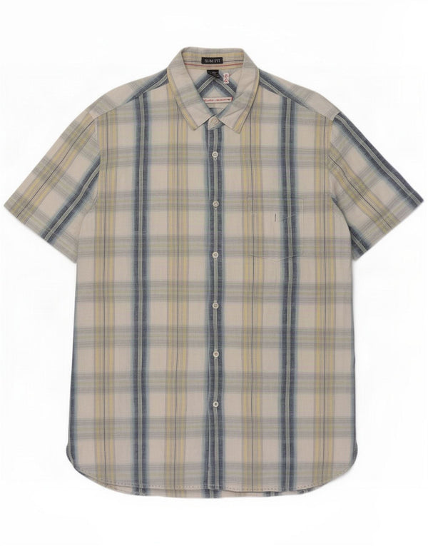 White Stuff Herren Slim Fit Hemd Mittelblau kariertes Leinen