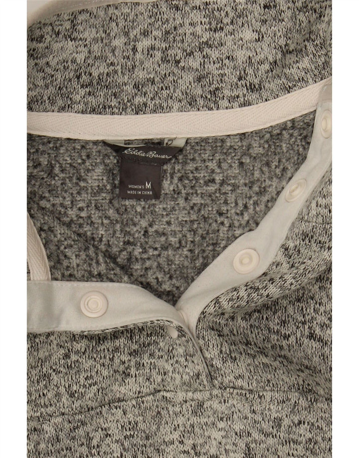 EDDIE BAUER Womens Button Neck Sweatshirt Jumper UK 14 Medium Grey Flecked Vintage Eddie Bauer and Second-Hand Eddie Bauer from Messina Hembry 