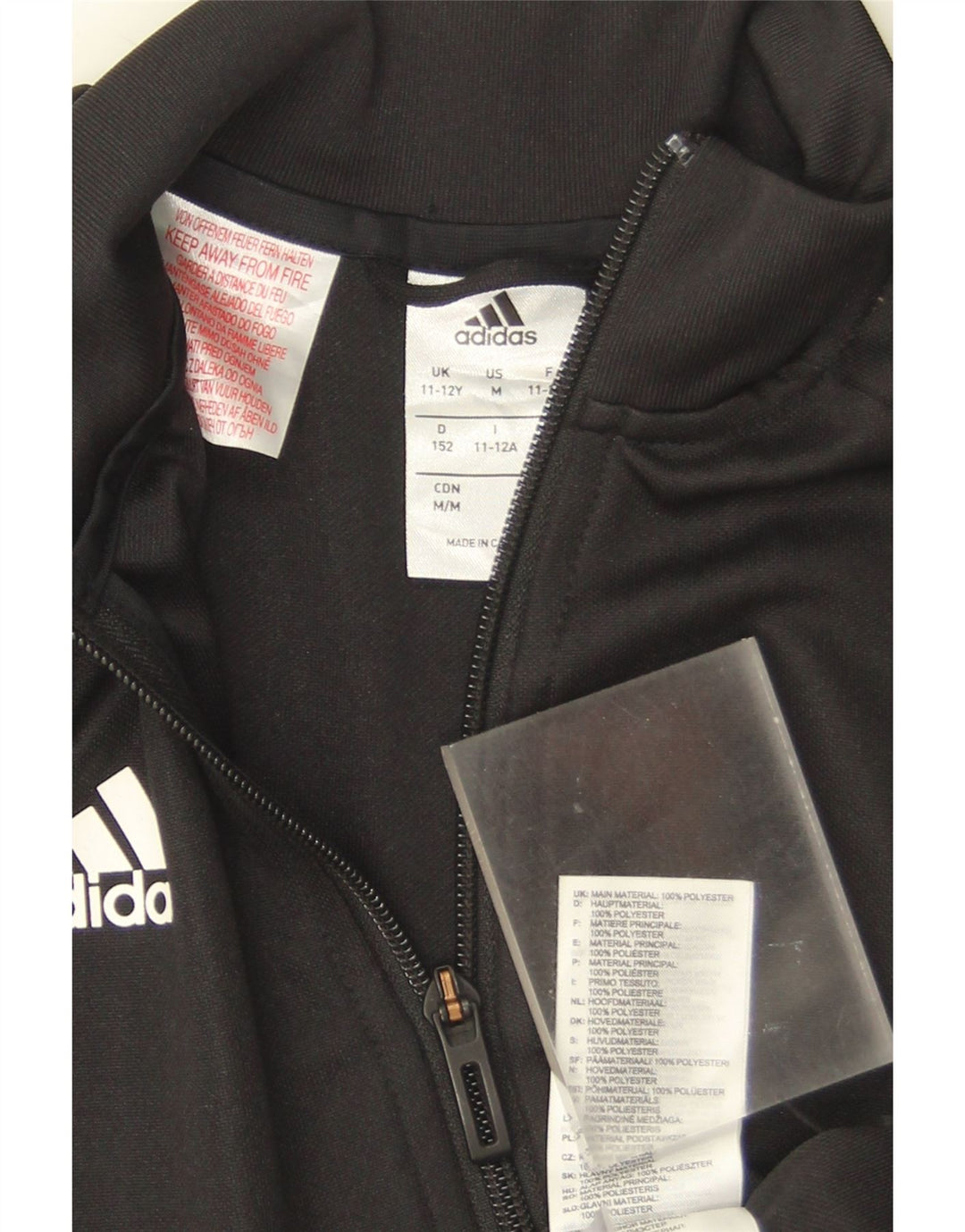 Adidas Girls Tracksuit Top Jacket 11-12 Years Black Polyester