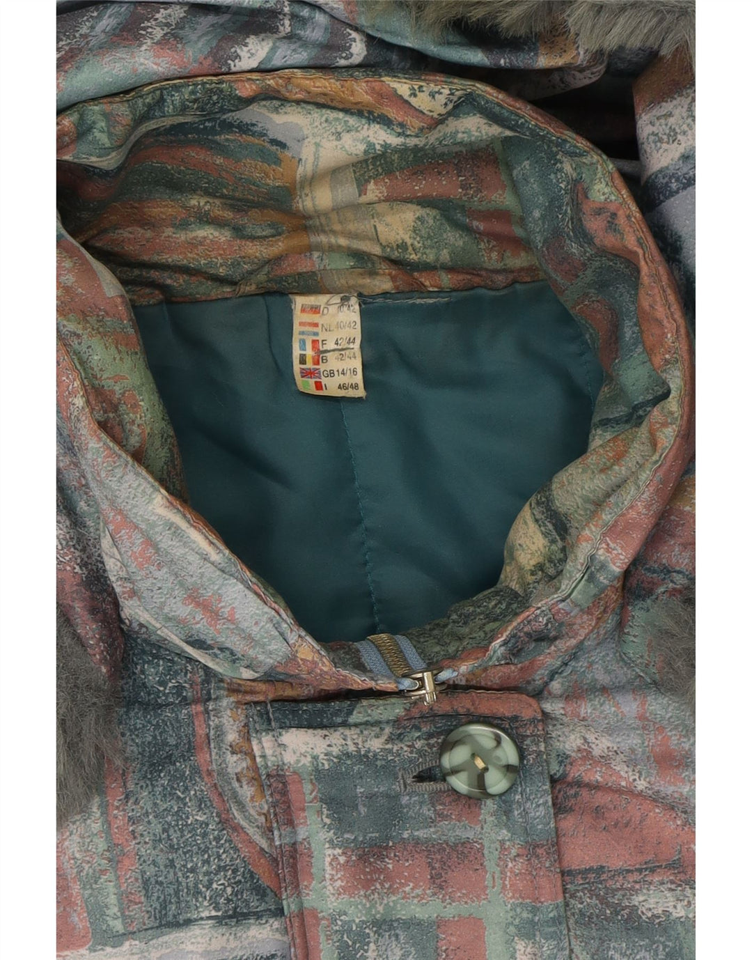 VINTAGE Womens Windbreaker Coat UK 14/16 Large Grey Geometric Polyester Vintage Vintage and Second-Hand Vintage from Messina Hembry 
