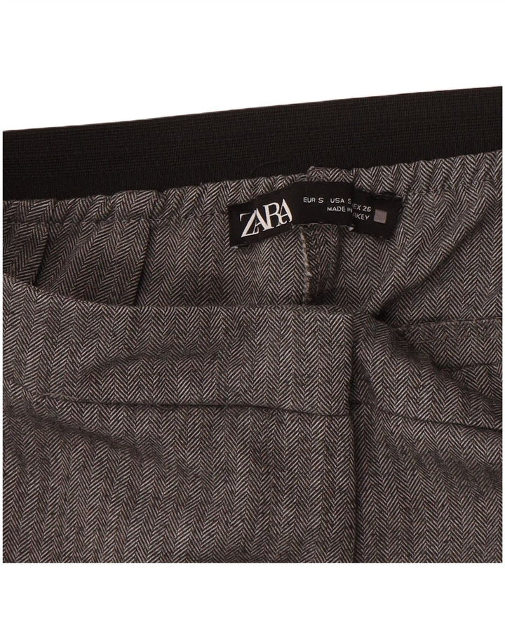ZARA Womens Slim Suit Trousers Small W26 L27 Grey Herringbone
