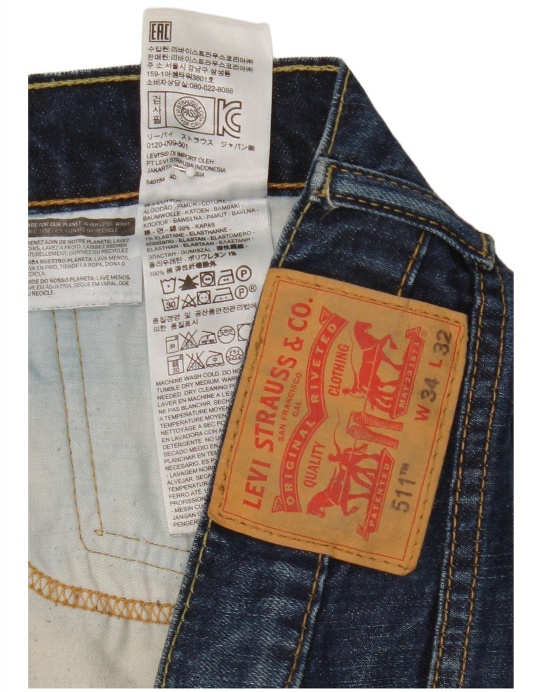 Levi's Damen 511 Slim Jeans W34 L32 Blaue Baumwolle