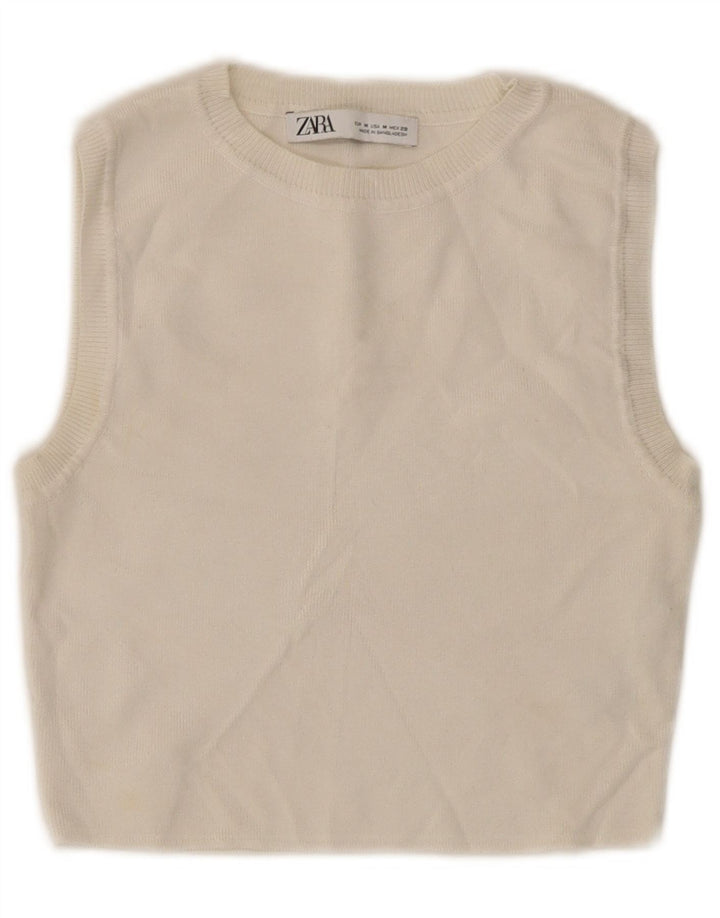 Zara Womens Crop Vest Top UK 12 Medium White Viscose