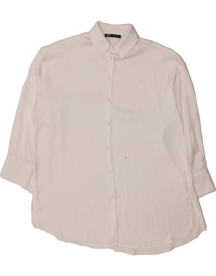 ZARA Womens Oversized 3/4 Sleeve Shirt UK 10 Small White Vintage Zara and Second-Hand Zara from Messina Hembry 