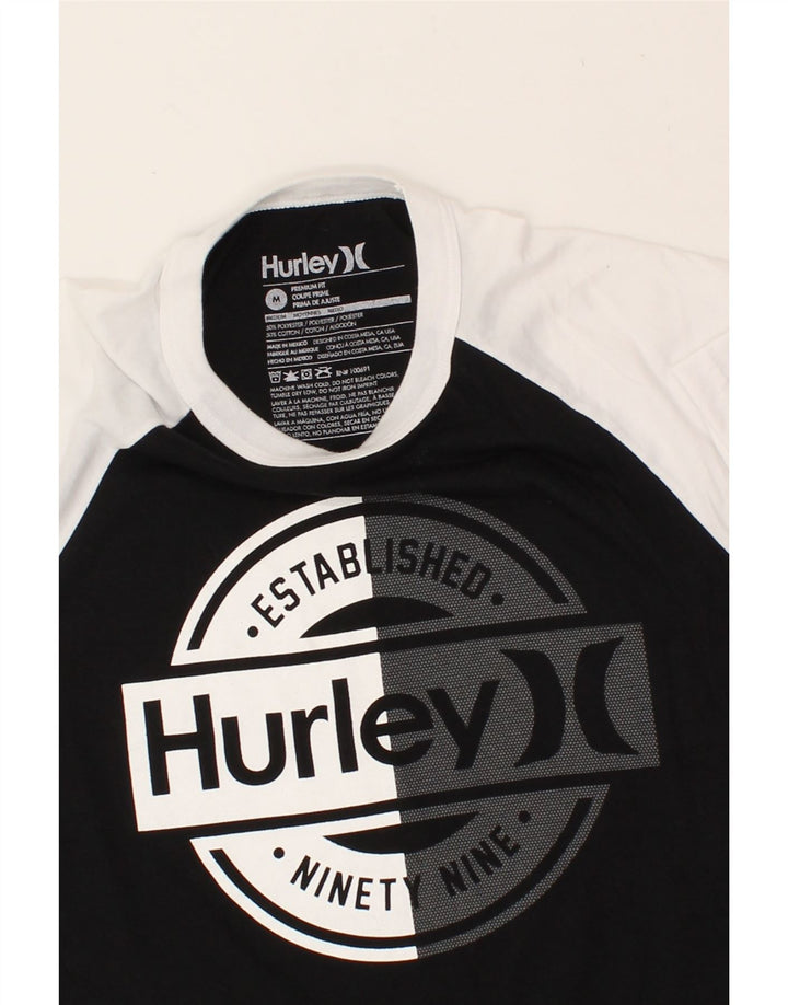 HURLEY Mens Slim Graphic T-Shirt Top Medium Black Colourblock Polyester Vintage Hurley and Second-Hand Hurley from Messina Hembry 