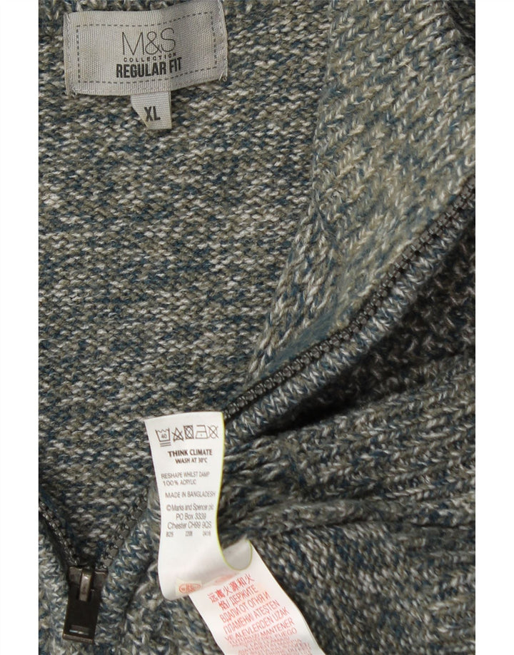 MARKS & SPENCER Mens Regular Fit Zip Neck Jumper Sweater XL Grey Flecked