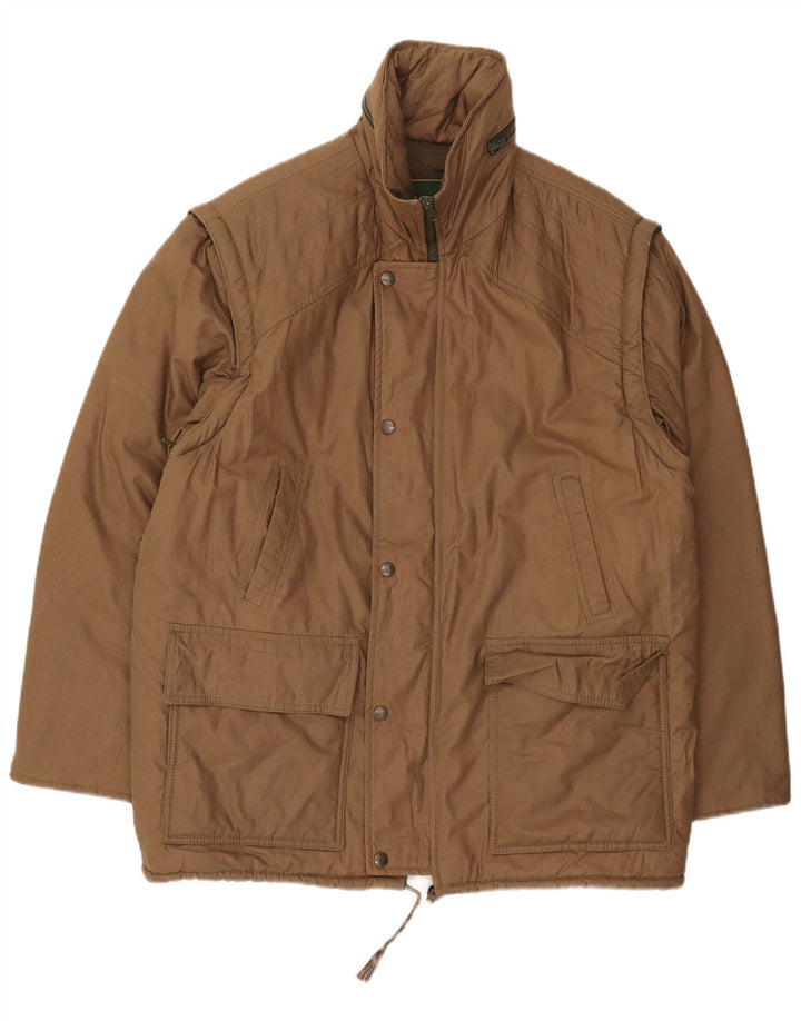 Vintage Mens Hooded Padded Jacket IT 52 XL Khaki