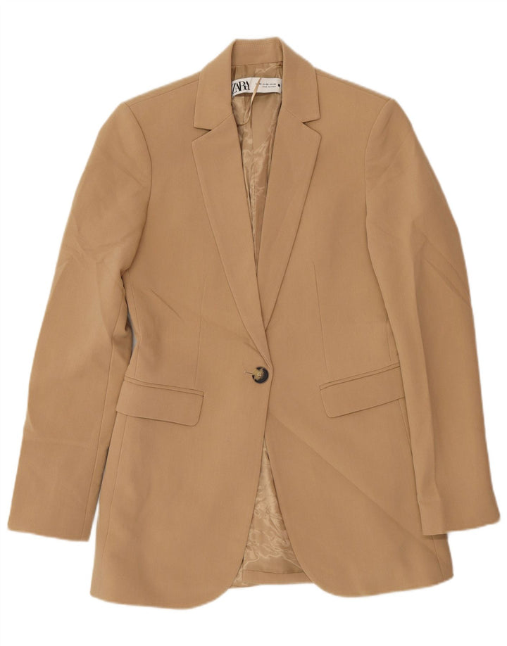 Zara Damen 1-Knopf-Blazerjacke UK 6 XS Beige Polyester