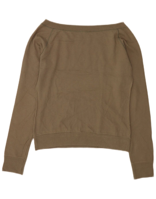 Benetton Womens Crop Graphic Sweatshirt Jumper UK 16 Large Khaki Cotton