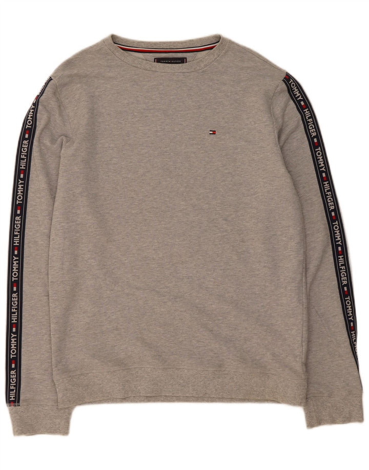 TOMMY HILFIGER Mens Graphic Sweatshirt Jumper Large Grey Colourblock