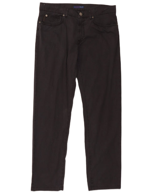 Trussardi Mens Straight Casual Trousers W35 L32 Navy Blue Cotton