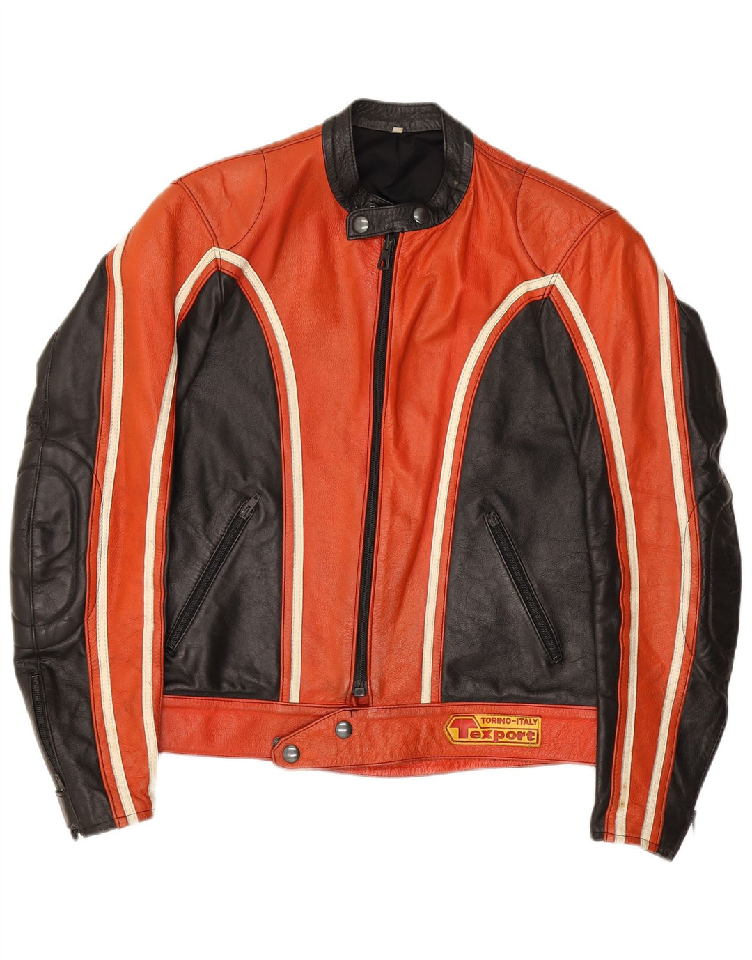 Vintage Womens Leather Racer Jacket IT 52 2XL Red Colourblock