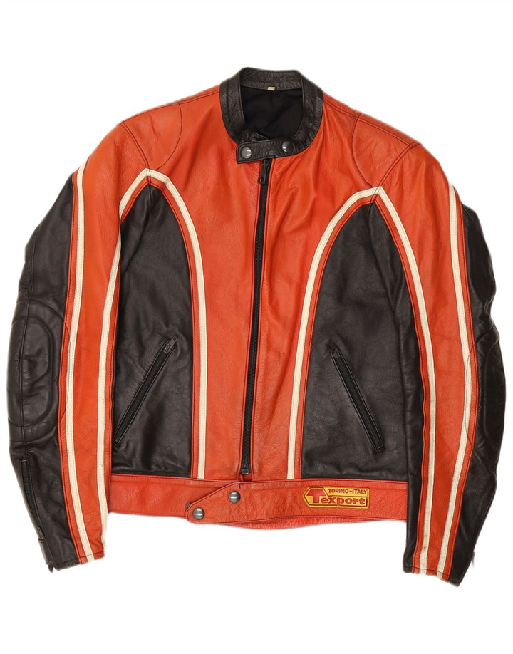 Vintage Womens Leather Racer Jacket IT 52 2XL Red Colourblock