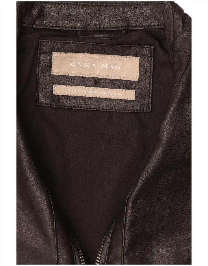 Zara Mens Leather Jacket UK 38 Medium Black