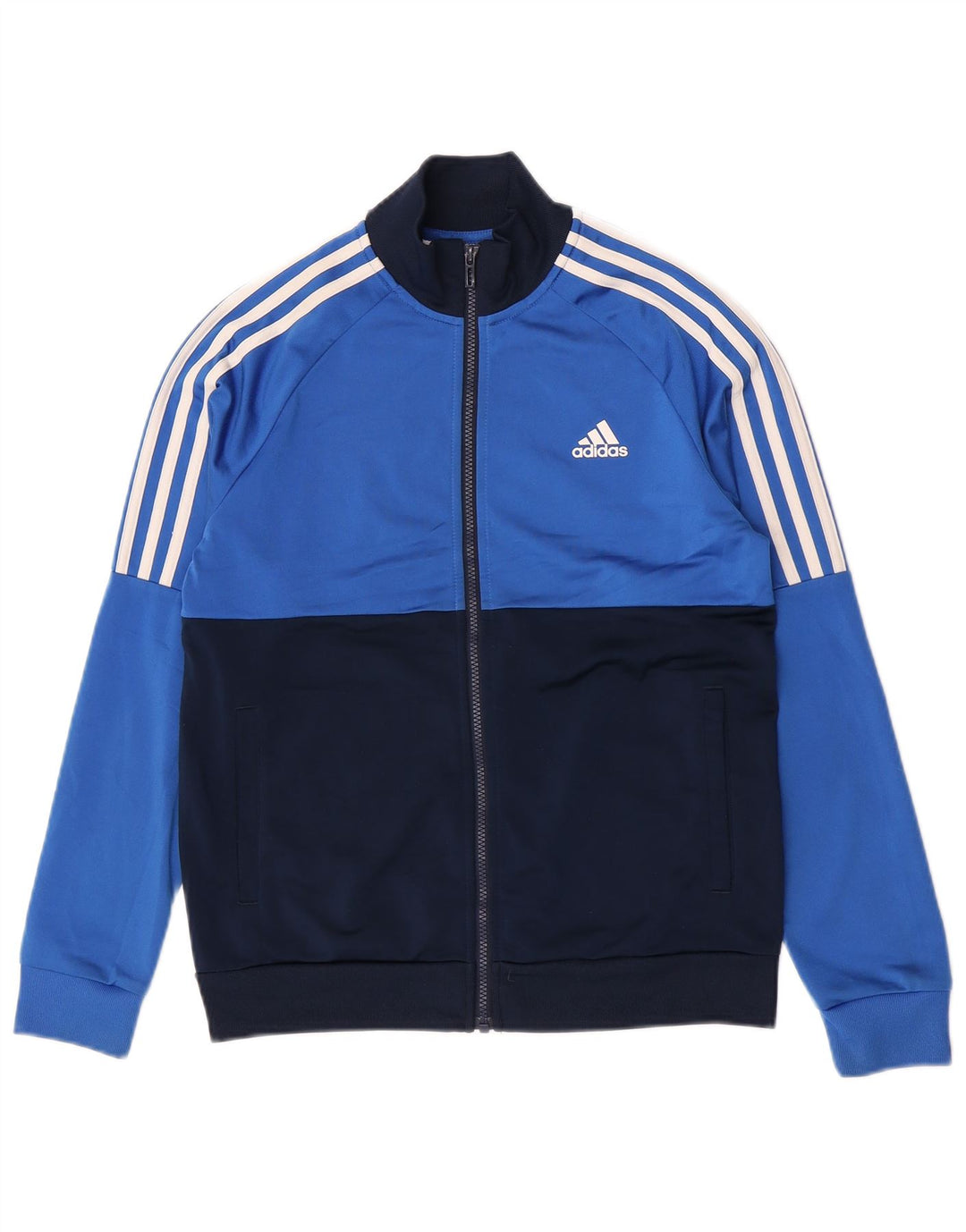 Adidas Boys Tracksuit Top Jacket 13-14 Years Blue Colourblock Polyester