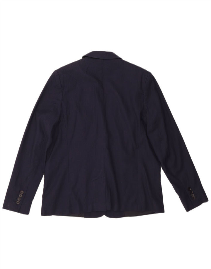 Lacoste Womens 1 Button Blazer Jacket Size 44 Large Navy Blue Cotton
