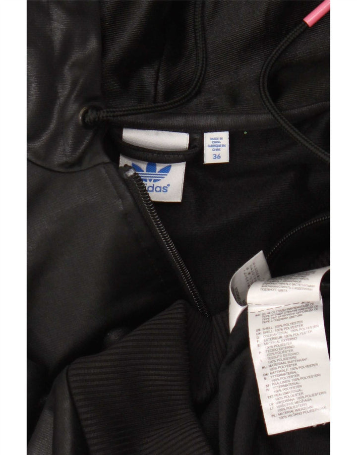 Adidas Womens Hooded Tracksuit Top Jacket EU 36 Small Black Polyester