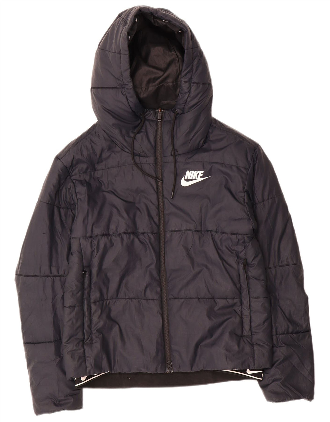 Nike Womens Hooded Padded Jacket UK 10 Small Black Polyester