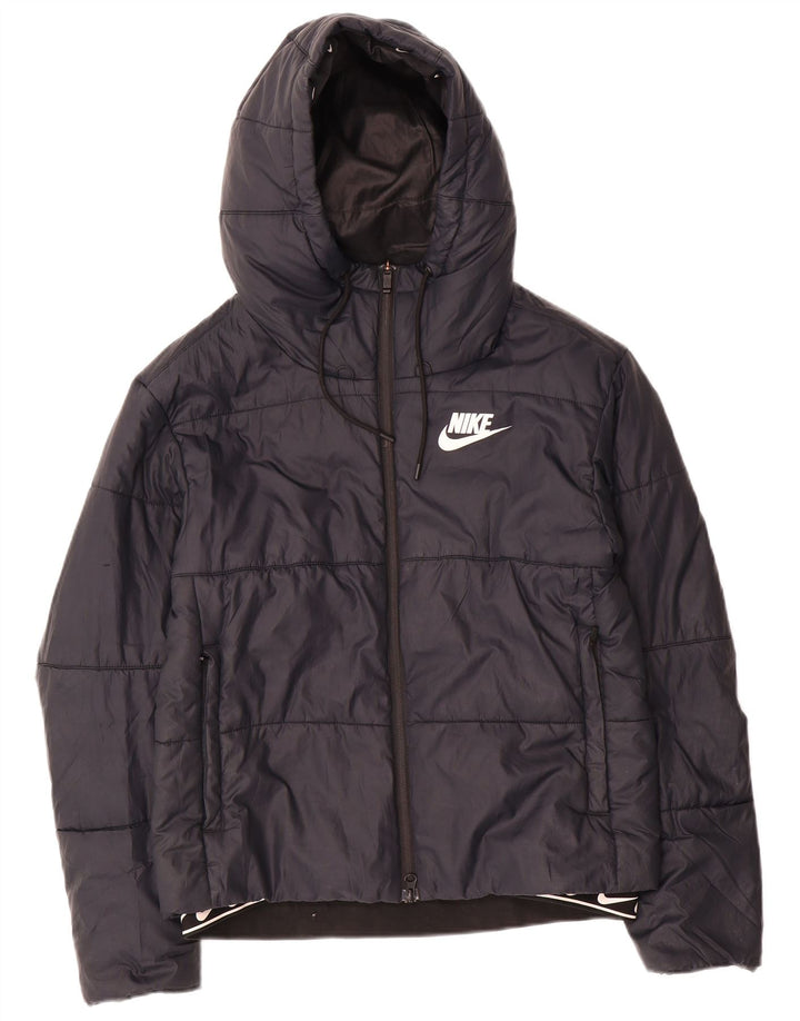 Nike Womens Hooded Padded Jacket UK 10 Small Black Polyester
