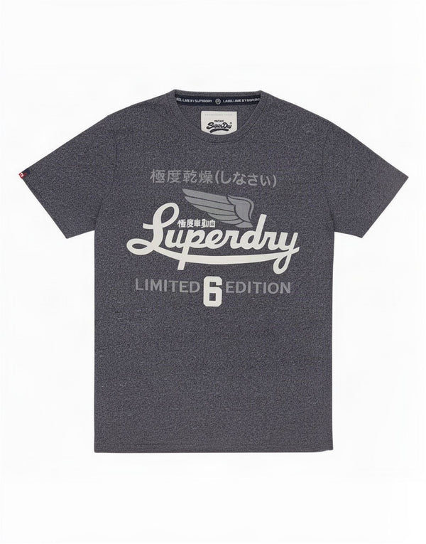 Superdry Mens Graphic T-Shirt Top Medium Navy Blue Flecked Cotton