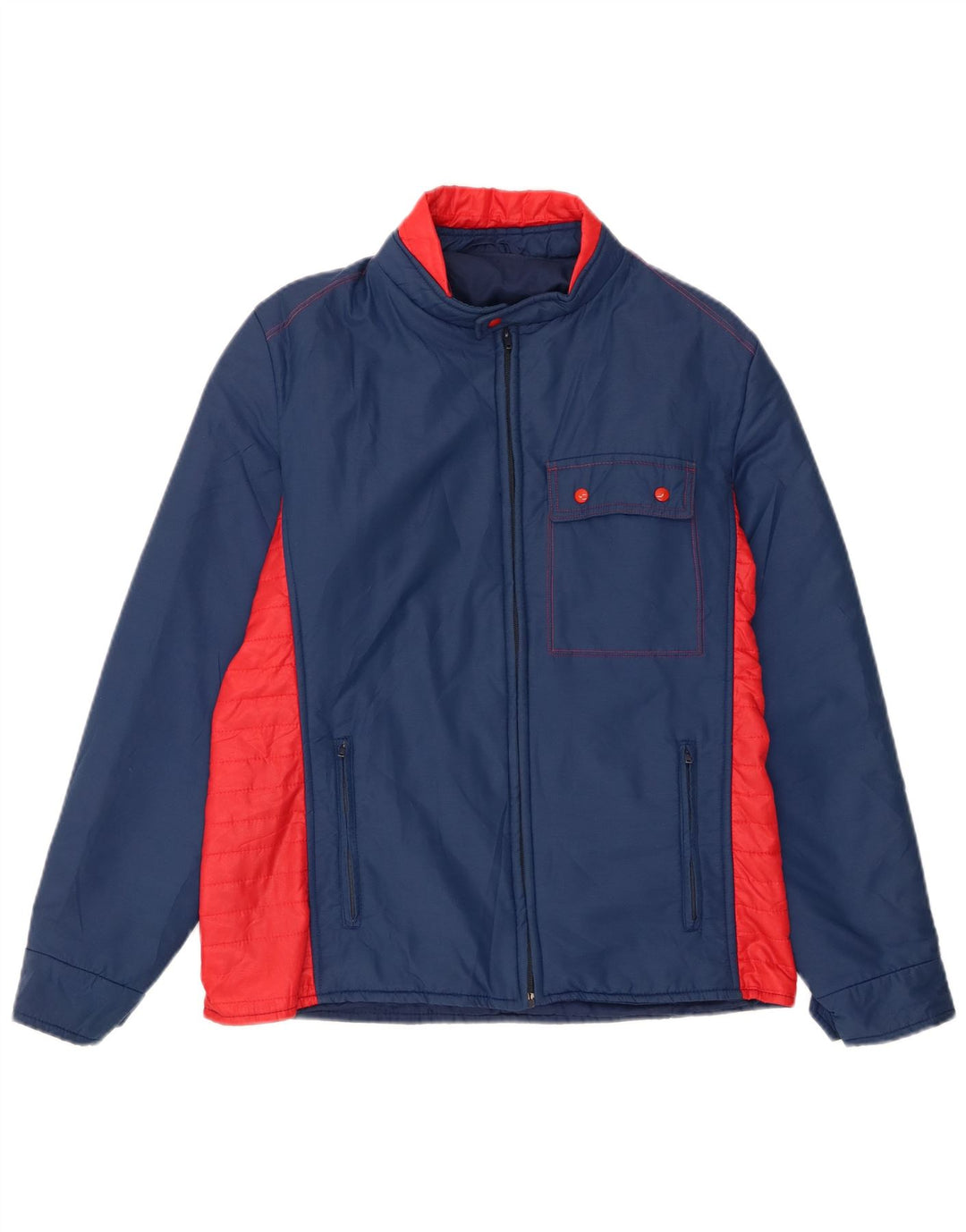 Vintage Damen Wattierte Jacke UK 14 Mittelblaues Colourblock-Nylon
