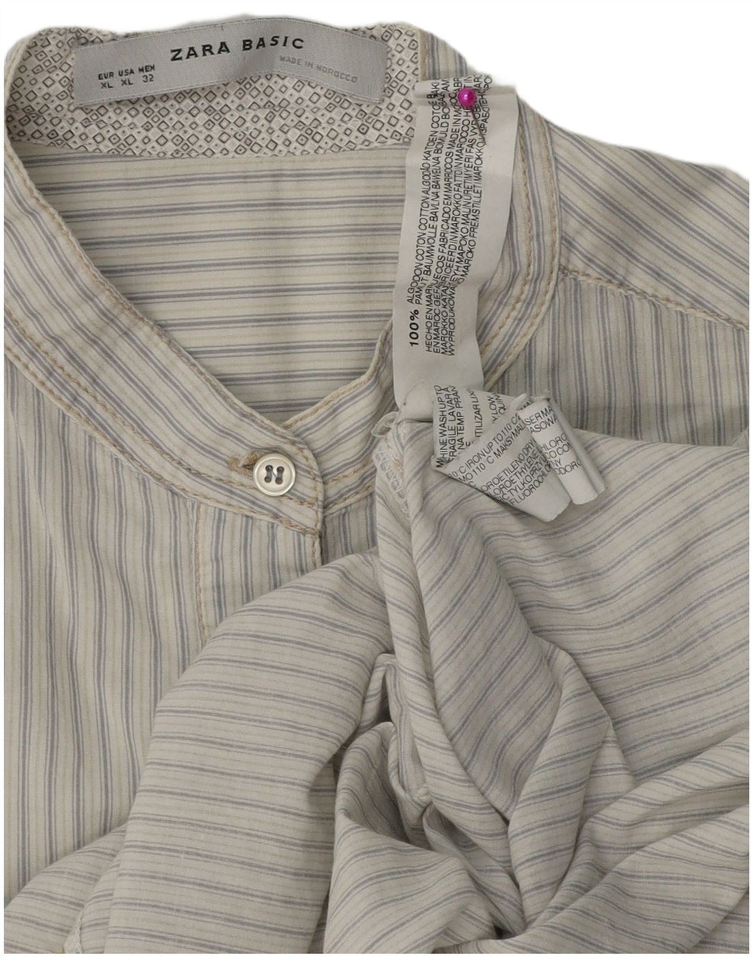 Zara Womens Pullover Shirt UK 18 XL White Striped Cotton
