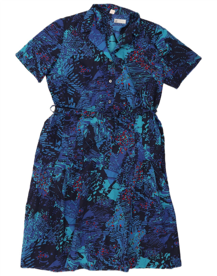 Vintage Damen Basic-Kleid mit abstraktem Muster UK 18 XL Marineblau